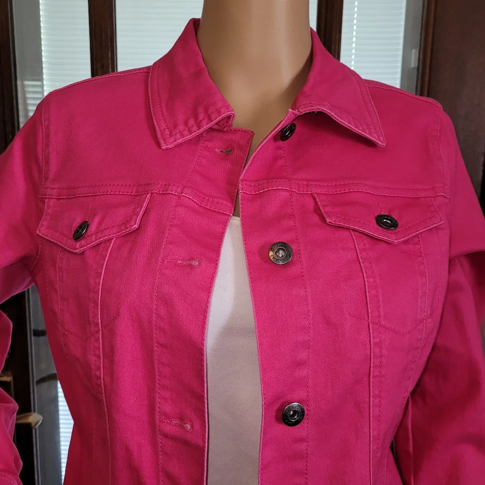 Diane Gilman DG2 Bright Pink Cropped Stretch Jacket- Small - Picture 3 of 5